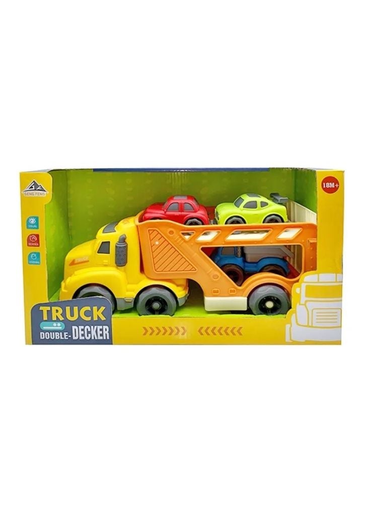 شاحنة لعبة ذات طابقين – مركبة نقل حاملة مع سيارات صغيرة.