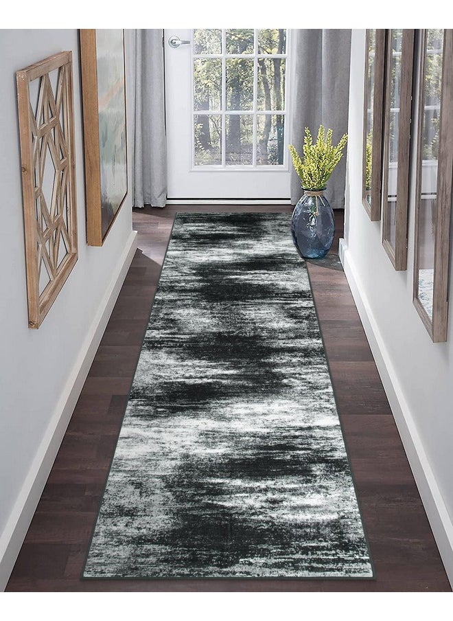 LIVEBOX - Modern Abstract Hallway Runner Rugs 2.5X8, Ultra-Thin Black Kitchen Rugs Non-Slip, Soft Low-Pile Kitchen Runner Rugs Non Skid Washable, Carpet Runner For Entryway Laundry Room Bathroom - Image 1