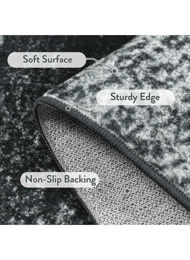 LIVEBOX - Modern Abstract Hallway Runner Rugs 2.5X8, Ultra-Thin Black Kitchen Rugs Non-Slip, Soft Low-Pile Kitchen Runner Rugs Non Skid Washable, Carpet Runner For Entryway Laundry Room Bathroom - Image 1