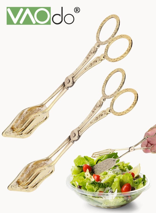 فاو دو 2 قطعة ملقط طعام مصنوع من سبائك الألومنيوم، ملقط تقديم طعام خفيف الوزن، ملقط مطبخ بنمط حرفي مريح، ملقط مطبخ سلطة كيك خبز وخبز سلطة لحفلات البوفيه وتقديم المقبلات والحلويات والسلطات والشواء والطبخ - Image 1