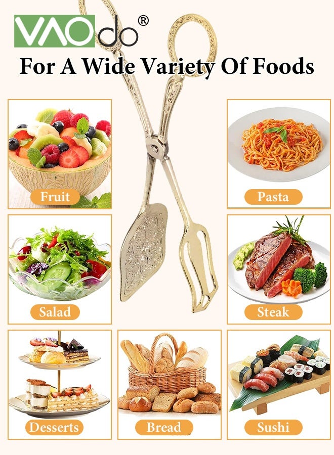 فاو دو 2 قطعة ملقط طعام مصنوع من سبائك الألومنيوم، ملقط تقديم طعام خفيف الوزن، ملقط مطبخ بنمط حرفي مريح، ملقط مطبخ سلطة كيك خبز وخبز سلطة لحفلات البوفيه وتقديم المقبلات والحلويات والسلطات والشواء والطبخ - Image 4