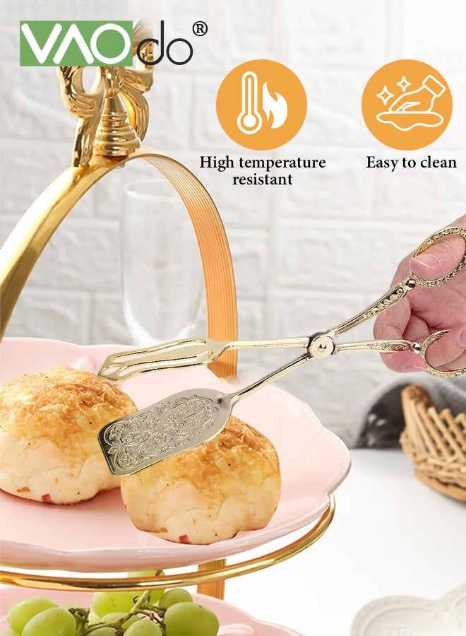 فاو دو 2 قطعة ملقط طعام مصنوع من سبائك الألومنيوم، ملقط تقديم طعام خفيف الوزن، ملقط مطبخ بنمط حرفي مريح، ملقط مطبخ سلطة كيك خبز وخبز سلطة لحفلات البوفيه وتقديم المقبلات والحلويات والسلطات والشواء والطبخ - Image 2