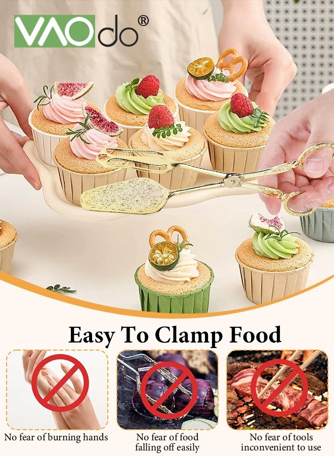 فاو دو 2 قطعة ملقط طعام مصنوع من سبائك الألومنيوم، ملقط تقديم طعام خفيف الوزن، ملقط مطبخ بنمط حرفي مريح، ملقط مطبخ سلطة كيك خبز وخبز سلطة لحفلات البوفيه وتقديم المقبلات والحلويات والسلطات والشواء والطبخ - Image 5