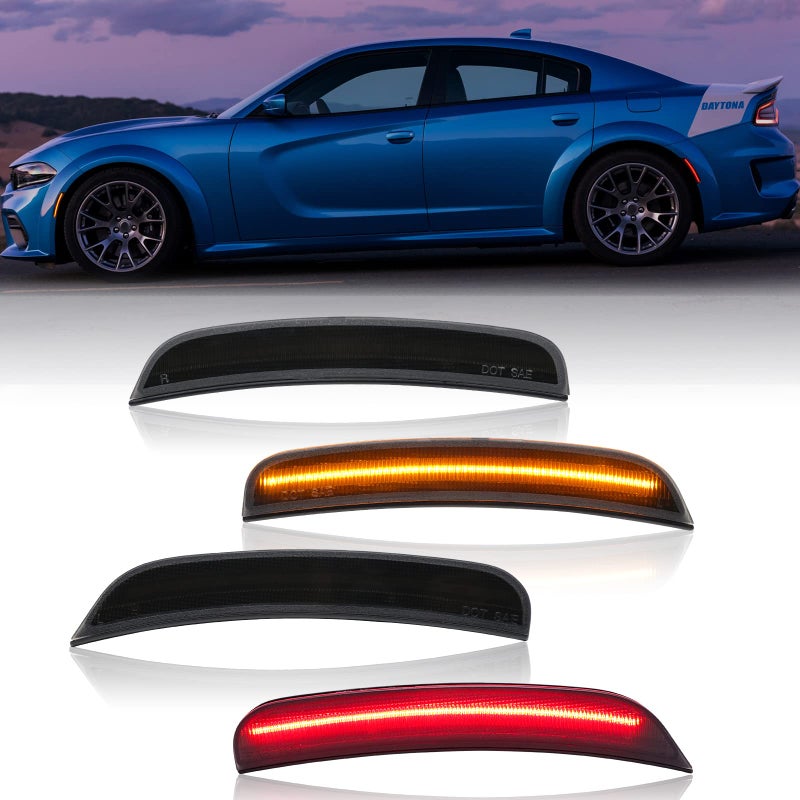 R&F Auto RF Auto LED Side Marker Light Kit For Charger 2015 2016 2017 2018 2019 2020 2021 2022 2023 OEM Replacement Smoked Lens Front Rear Lights Sit Car Red Led Side Marker Lamp - Image 2