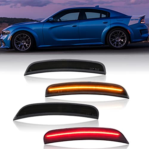 R&F Auto RF Auto LED Side Marker Light Kit For Charger 2015 2016 2017 2018 2019 2020 2021 2022 2023 OEM Replacement Smoked Lens Front Rear Lights Sit Car Red Led Side Marker Lamp - Image 1