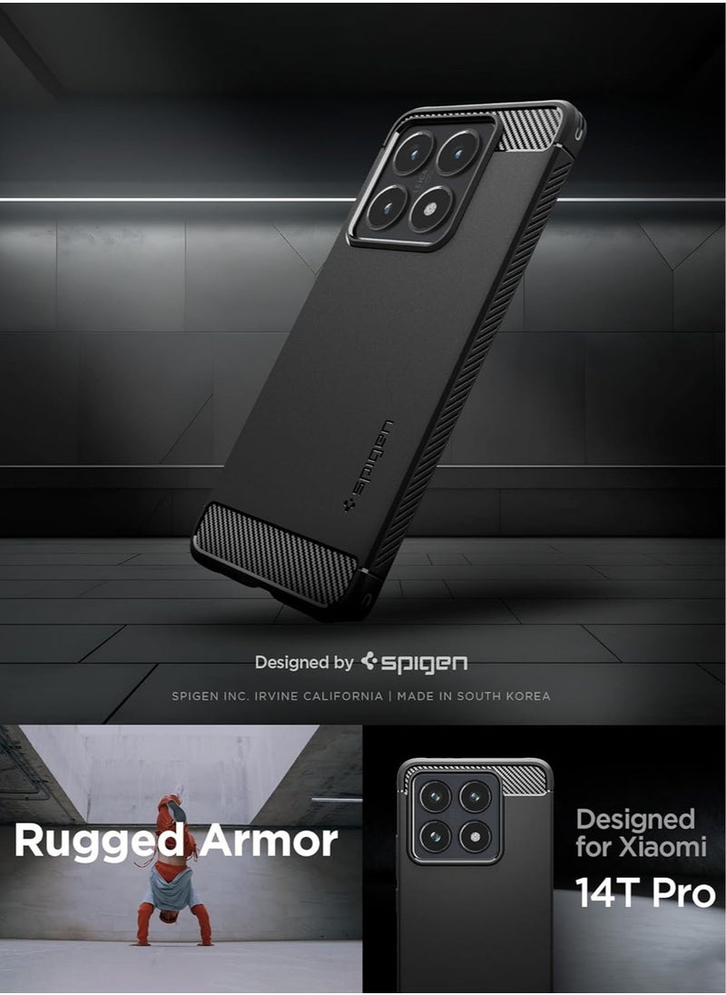 Spigen Rugged Armor for Xiaomi 14T PRO Case Cover with Carbon Fiber accents - Matte Black  - Image 2