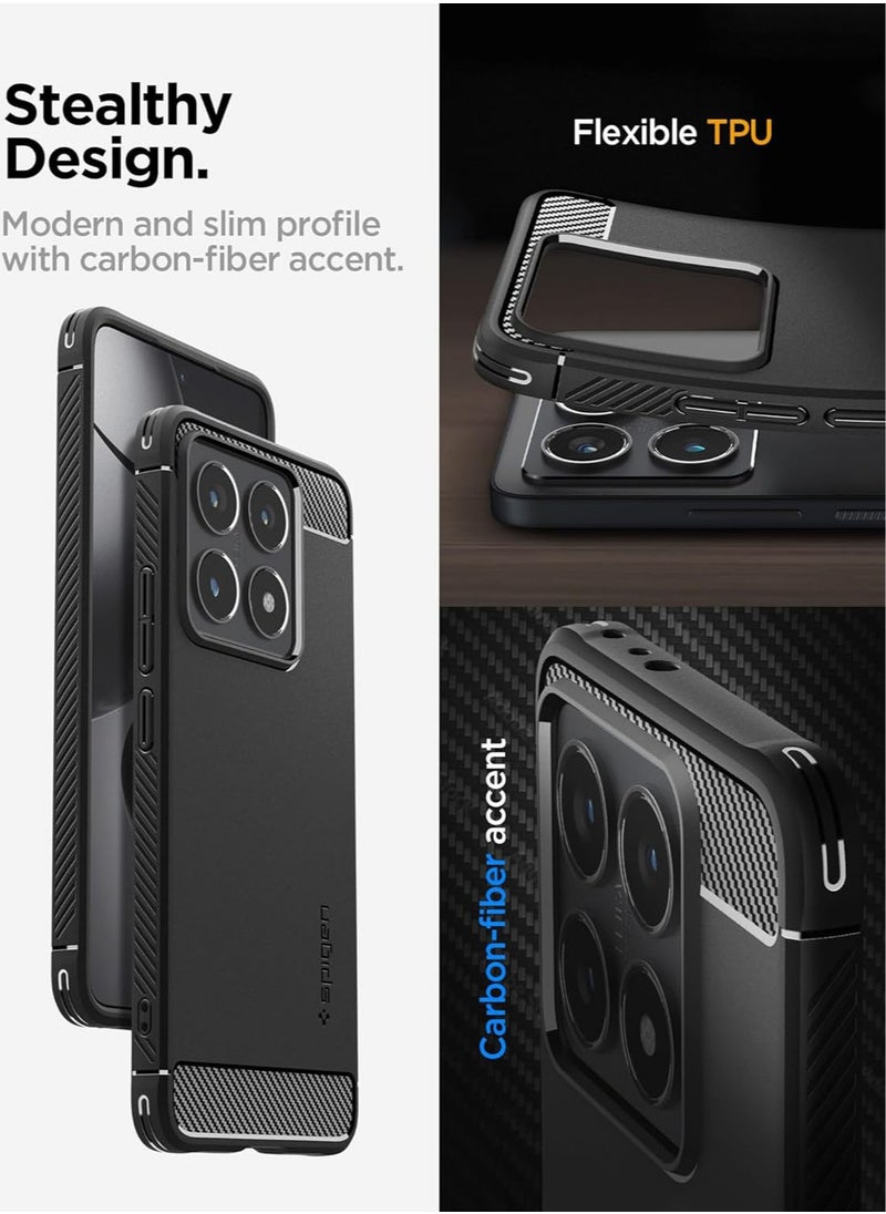Spigen Rugged Armor for Xiaomi 14T PRO Case Cover with Carbon Fiber accents - Matte Black  - Image 5