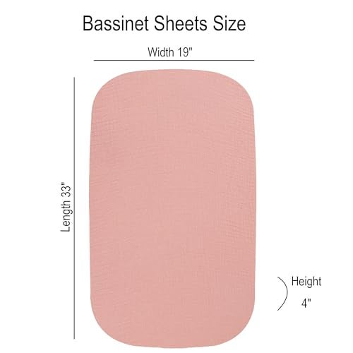 Onacosht Muslin Bassinet Sheets 3 Pack, 100% Cotton Baby Fitted Sheet 33" x 19" Compatible with Mika Micky, KoolaBaby (3 in 1), BabyBond, HARPPA and RICUTON Bedside Bassinet, Solid Pink and Floral - Image 3