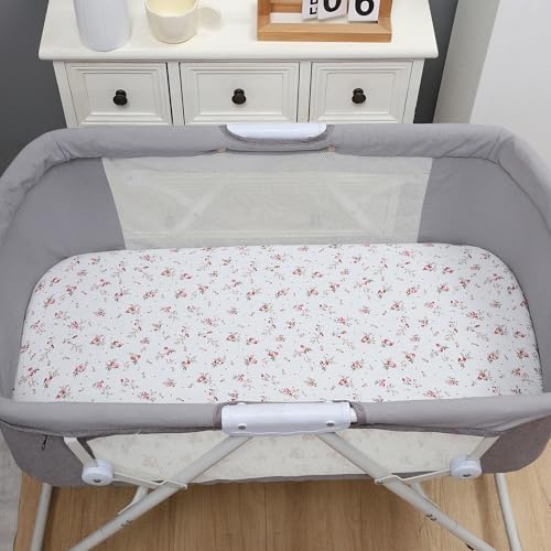 Onacosht Muslin Bassinet Sheets 3 Pack, 100% Cotton Baby Fitted Sheet 33" x 19" Compatible with Mika Micky, KoolaBaby (3 in 1), BabyBond, HARPPA and RICUTON Bedside Bassinet, Solid Pink and Floral - Image 5