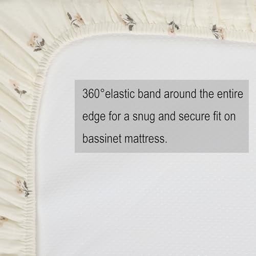 Onacosht Muslin Bassinet Sheets 3 Pack, 100% Cotton Baby Fitted Sheet 33" x 19" Compatible with Mika Micky, KoolaBaby (3 in 1), BabyBond, HARPPA and RICUTON Bedside Bassinet, Solid Pink and Floral - Image 4