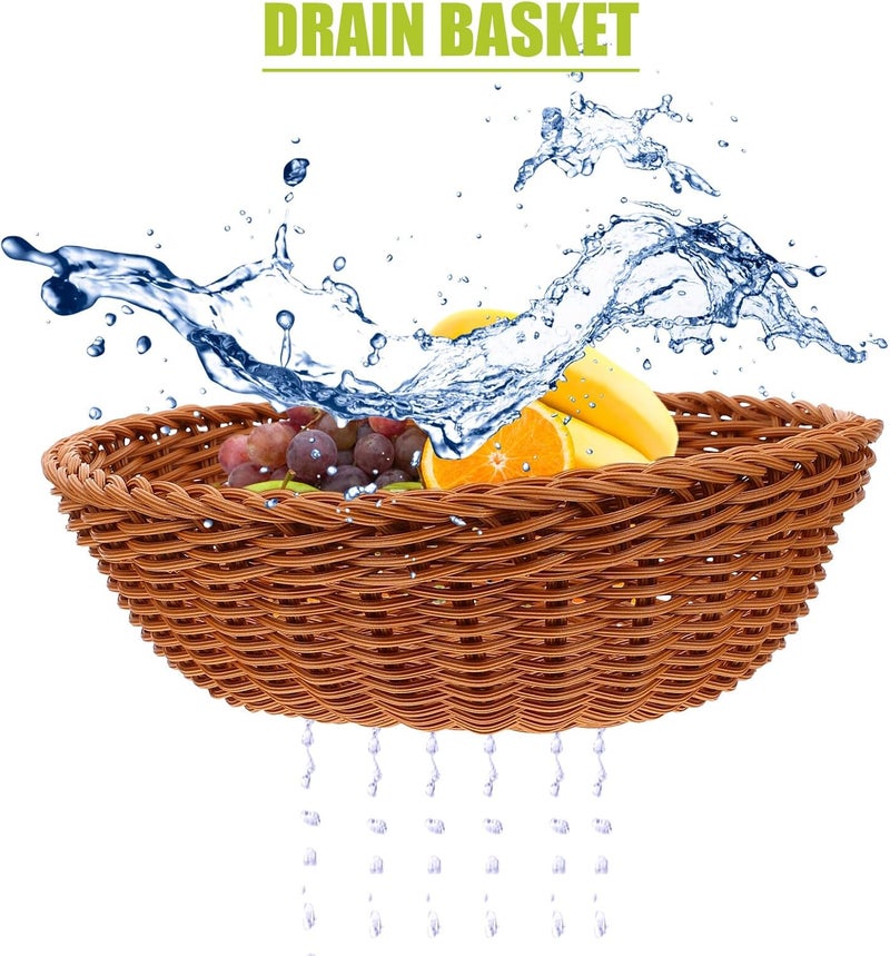Imitation Rattan Bread Basket and Fruit Basket Light Brown for Kitchen Countertop Decorative Desktop Snack and Table Serving - Image 3
