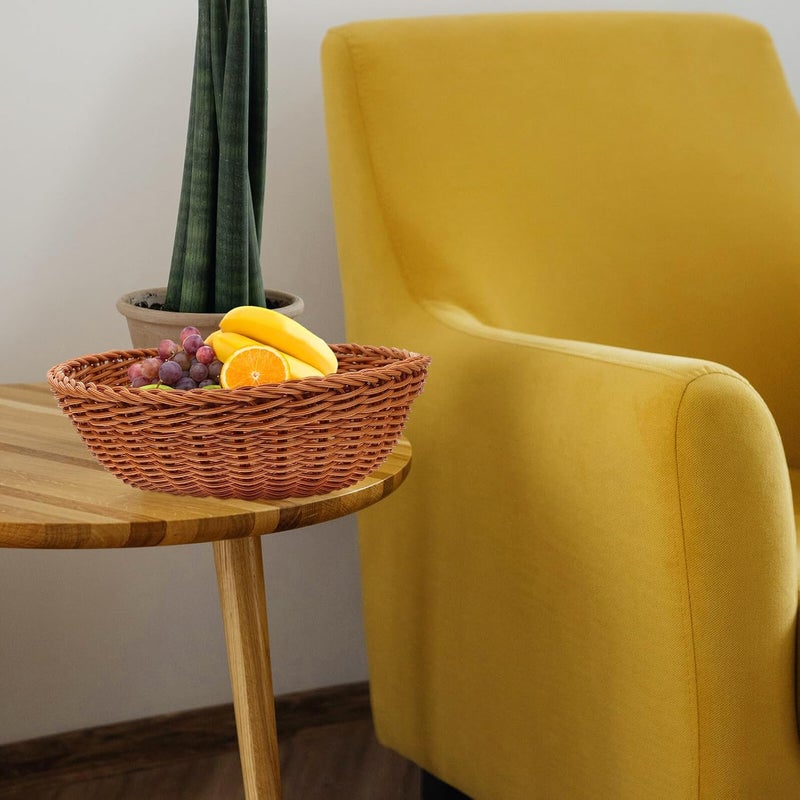 Imitation Rattan Bread Basket and Fruit Basket Light Brown for Kitchen Countertop Decorative Desktop Snack and Table Serving - Image 5