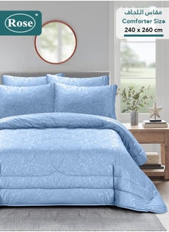 Rose ROSE Luxurious Flory Comforter, Premium Cotton Alternative Microfiber, Set of 6 pieces, Super Soft Cozy Breathable Cooling Lightweight, King size 260x240 cm, Light Blue  - Image 1