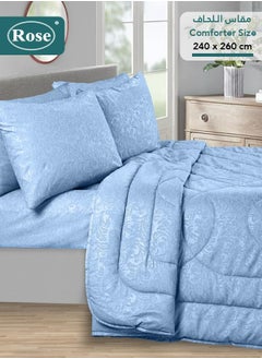 Rose ROSE Luxurious Flory Comforter, Premium Cotton Alternative Microfiber, Set of 6 pieces, Super Soft Cozy Breathable Cooling Lightweight, King size 260x240 cm, Light Blue  - Image 2