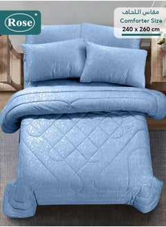 Rose ROSE Luxurious Flory Comforter, Premium Cotton Alternative Microfiber, Set of 6 pieces, Super Soft Cozy Breathable Cooling Lightweight, King size 260x240 cm, Light Blue  - Image 3