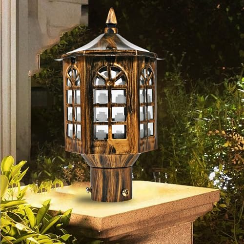 WHITERAY Golden Antique Gate Light Vintage Outdoor Pillar Lamp Waterproof Exterior Light Fixture with Classic Finish for Porch Driveway, Pillars, Entryways, and Garden (Without Bulb) - Image 1