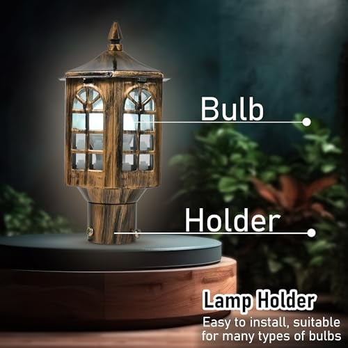 WHITERAY Golden Antique Gate Light Vintage Outdoor Pillar Lamp Waterproof Exterior Light Fixture with Classic Finish for Porch Driveway, Pillars, Entryways, and Garden (Without Bulb) - Image 3