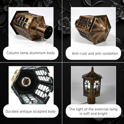 WHITERAY Golden Antique Gate Light Vintage Outdoor Pillar Lamp Waterproof Exterior Light Fixture with Classic Finish for Porch Driveway, Pillars, Entryways, and Garden (Without Bulb) - Image 4