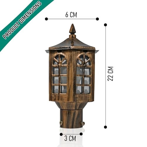 WHITERAY Golden Antique Gate Light Vintage Outdoor Pillar Lamp Waterproof Exterior Light Fixture with Classic Finish for Porch Driveway, Pillars, Entryways, and Garden (Without Bulb) - Image 5