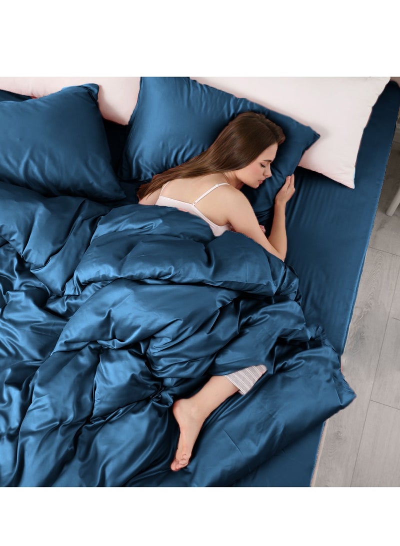 LuxHome Luxury Satin Line Bedsheet and Pillowcase Set – Hotel-Quality Breathable Cotton Bedding, Satin Finish, Soft and Luxurious – Flat Bedsheet 275x275cm with 2 Pillowcases 46x69cm, Bachelor Button - Image 4