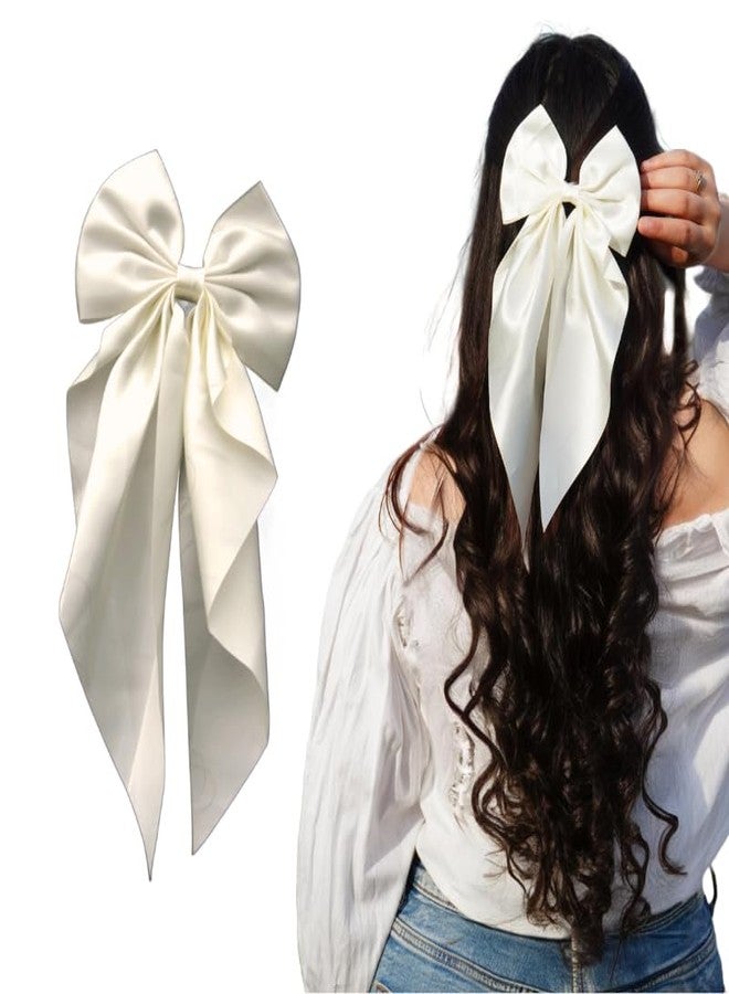ChicTresses Off White - Hair Bows for Women, Bow Clips for Women - hair clips for women, Hair Clip - Luxury Satin Hair Bow Clips for Women and Girls, Cute Hair Accessories for Girls - Image 1