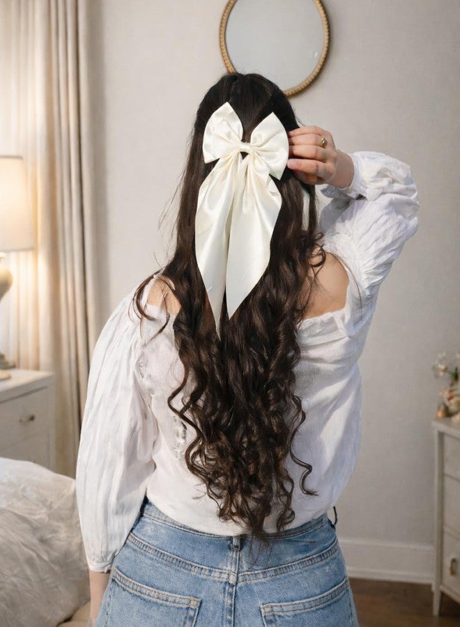ChicTresses Off White - Hair Bows for Women, Bow Clips for Women - hair clips for women, Hair Clip - Luxury Satin Hair Bow Clips for Women and Girls, Cute Hair Accessories for Girls - Image 2