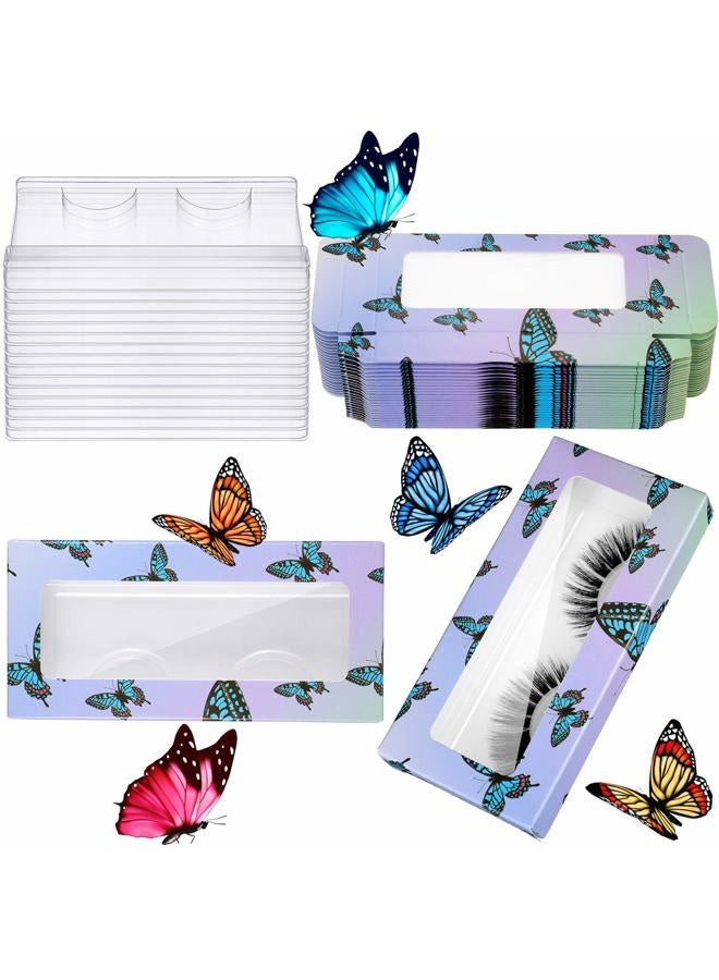 Maitys 24 Set Empty False Eyelash Box with Eyelash Tray Kit Plastic Eyelash Packaging Box Butterfly Prints Lash Case Holder for Women Girls (Deep Purple Butterfly) - Image 1