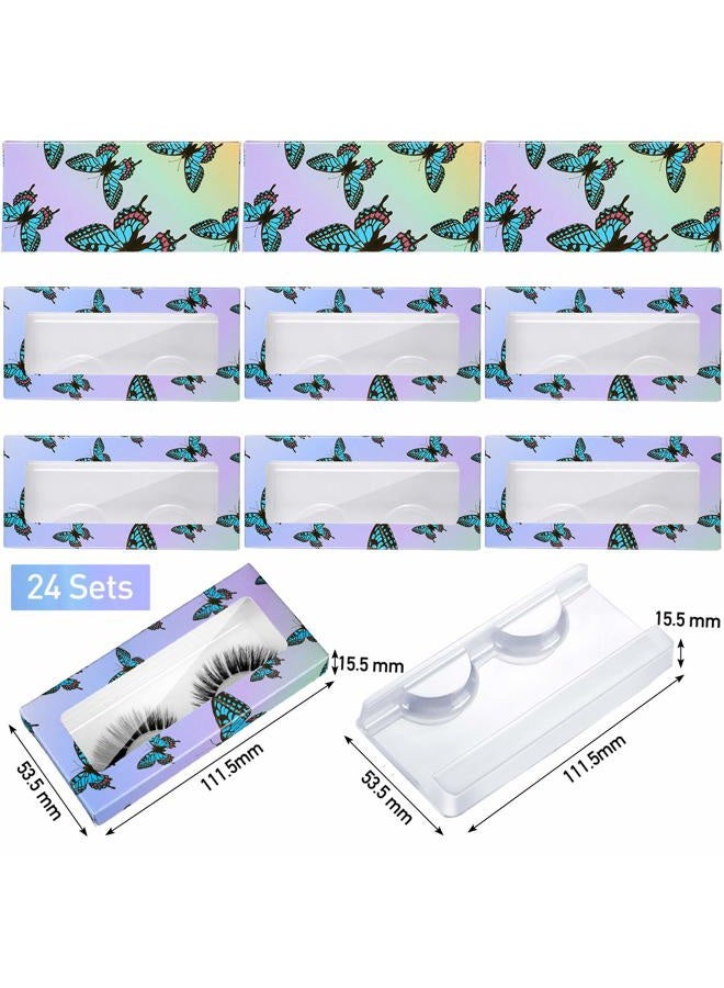 Maitys 24 Set Empty False Eyelash Box with Eyelash Tray Kit Plastic Eyelash Packaging Box Butterfly Prints Lash Case Holder for Women Girls (Deep Purple Butterfly) - Image 2