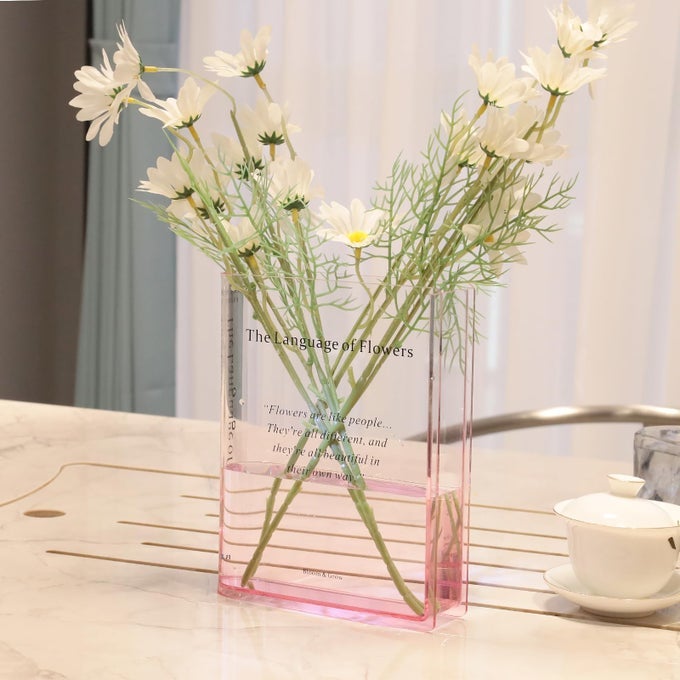 BOOK VASE FOR FLOWERS HOME DCORARTISTIC AND CULTURAL FLAVOR DECORATIVE ACRYLIC CLEAR VASE FOR HOME AND OFFICECREATIVE GIFTS FOR BOOK LOVERS PINK
