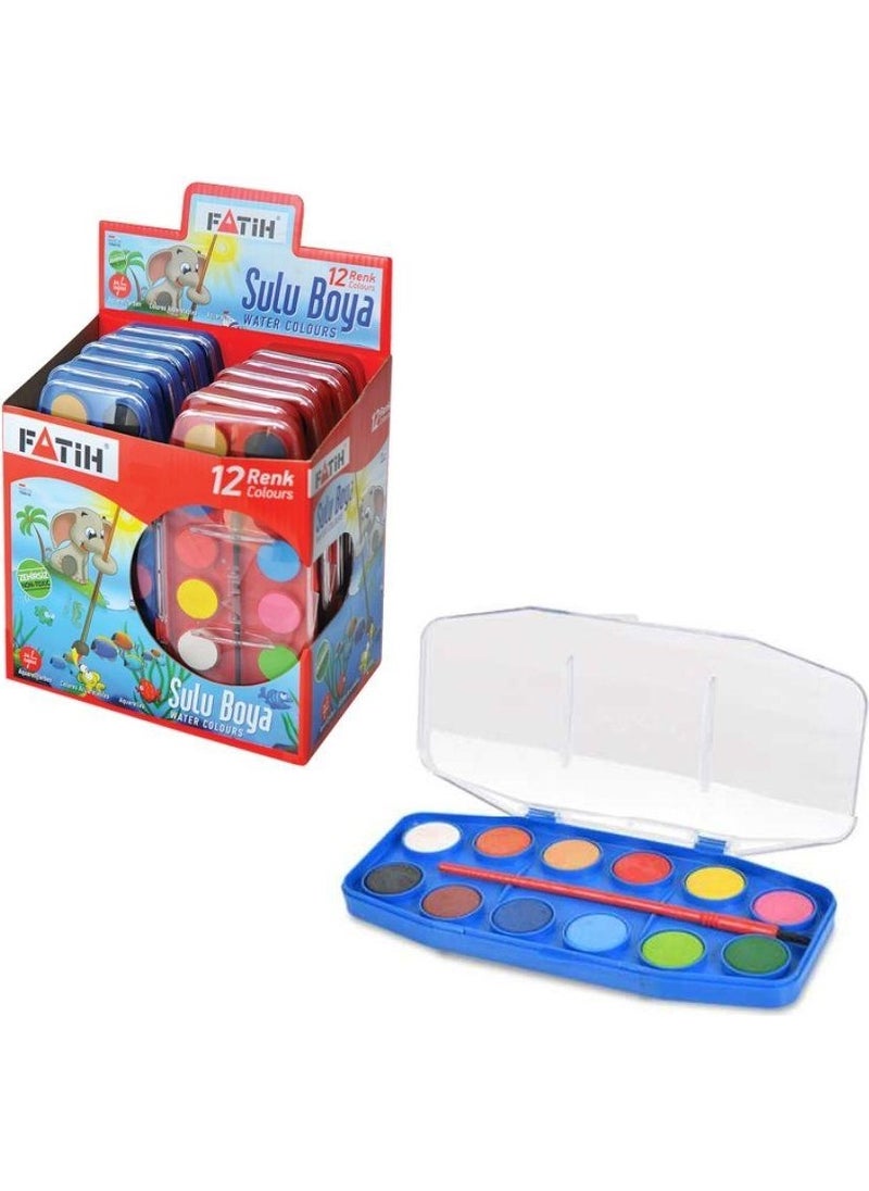 Fatih Watercolor 12 Colors with Brush F-12 12 Colors Watercolor 1 Piece 