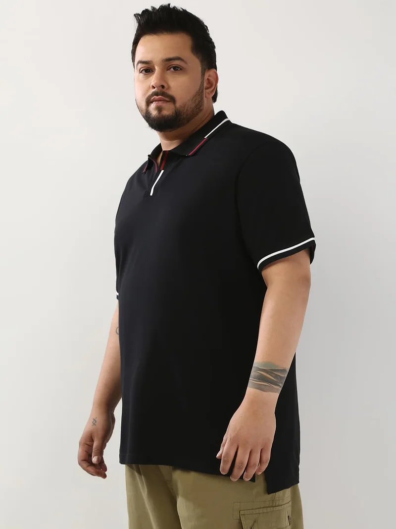 أوربانو فاشن Urbano Plus Men's Black Solid Regular Fit Half Sleeve Cotton Polo T-Shirt