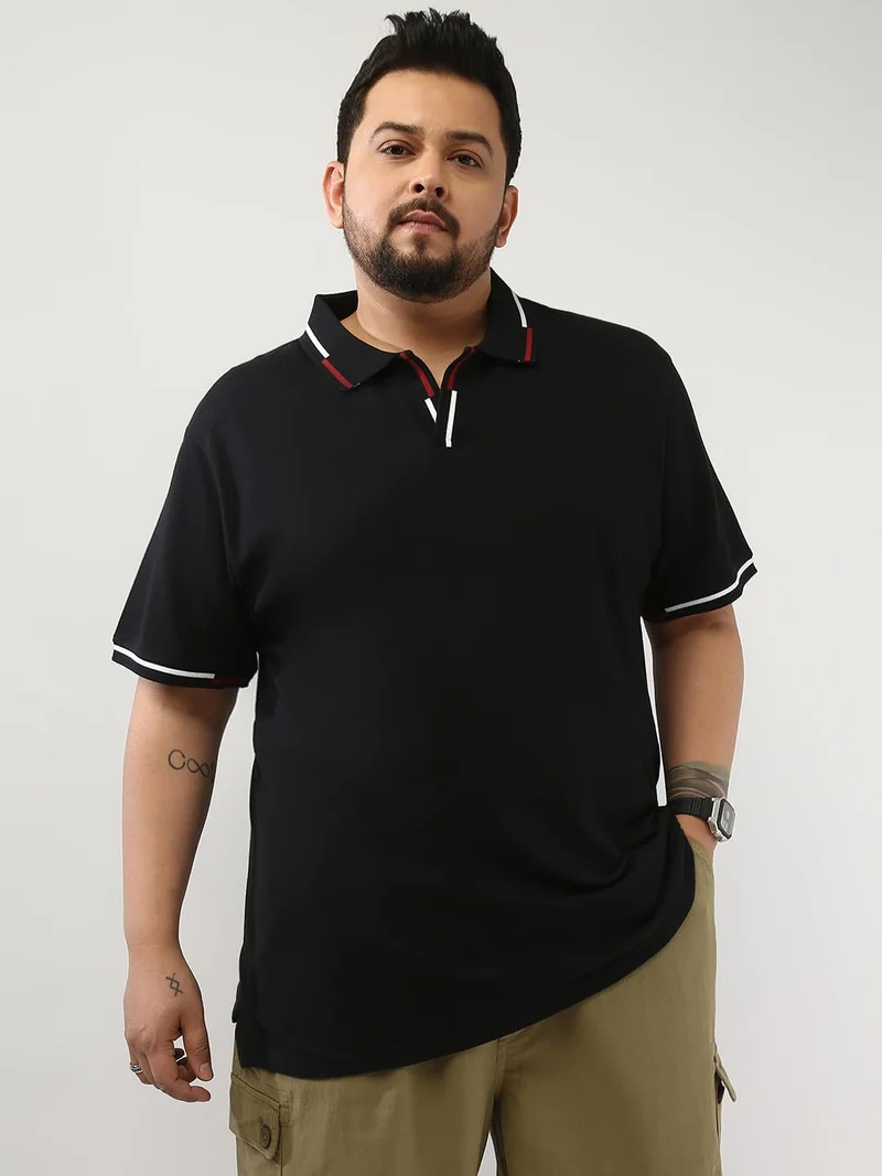 أوربانو فاشن Urbano Plus Men's Black Solid Regular Fit Half Sleeve Cotton Polo T-Shirt