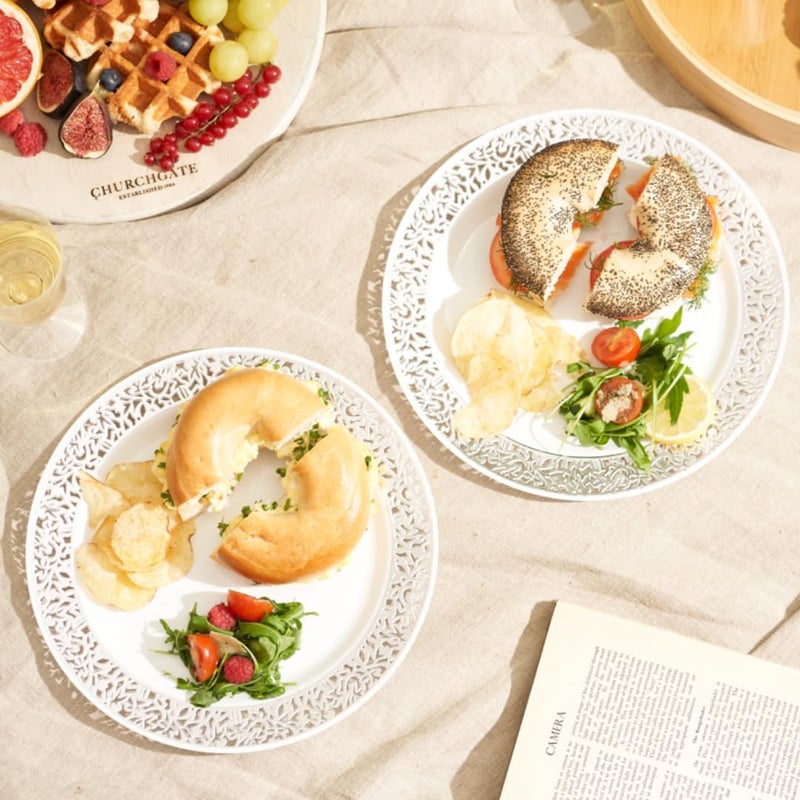 MATANA 40 Sliver Plastic Plates with White & Silver Lace Trim - 20 Dinner Plates 10.25" Inch, 20 Salad Dessert Appetizer Plates 7" Inch - Heavy Duty, Elegant, Reusable for Parties, Wedding & Events - Image 5