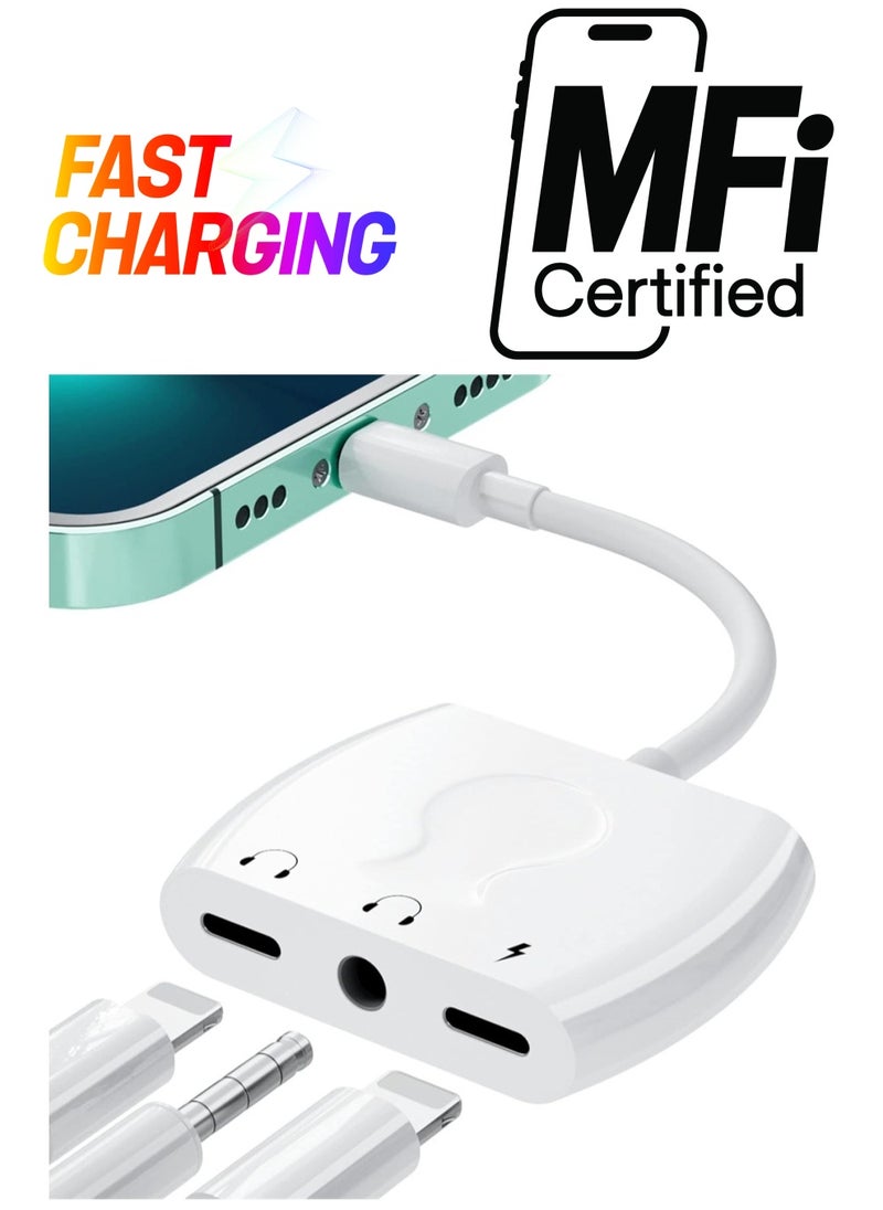 KASTWAVE - Lightning to 3.5mm Headphone Jack Audio Adapter Earphone Splitter Adapter with Charging Port for iPhone for iPhone to aux adapter Compatible With iPhone 13 12 11 X 8 7 Support Newest iOS 15 - Image 1