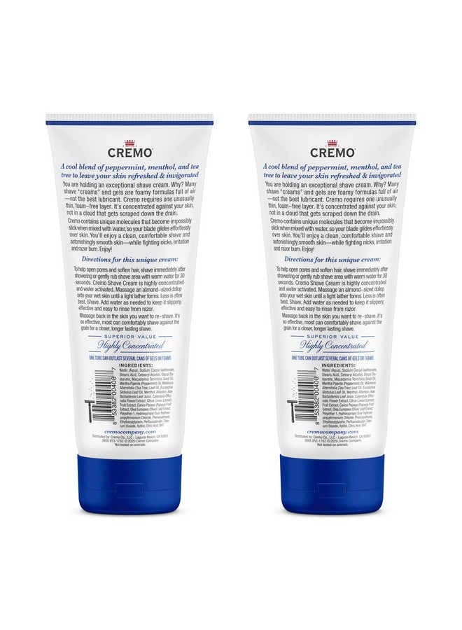 cremo Barber Grade Cooling Shave Cream, Astonishingly Superior Ultra-Slick Shaving Cream Fights Nicks, Cuts And Razor Burn, 6 Fl Oz (2 Pack), White