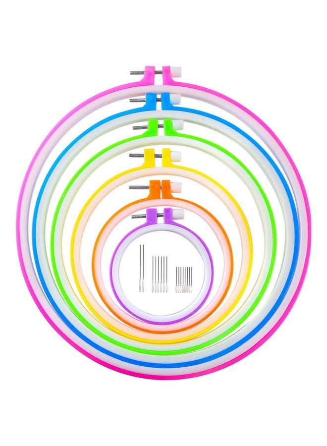 Caydo Caydo 6 Pieces Embroidery Hoops and 15 Needles, Plastic Circle Cross Stitch Hoop Ring Embroidery Circle Set, 3.4 inch to 10.4 inch (Multicolor)  - Image 1