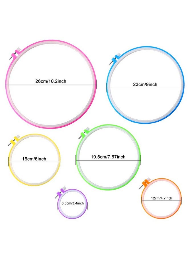 Caydo Caydo 6 Pieces Embroidery Hoops and 15 Needles, Plastic Circle Cross Stitch Hoop Ring Embroidery Circle Set, 3.4 inch to 10.4 inch (Multicolor)  - Image 2