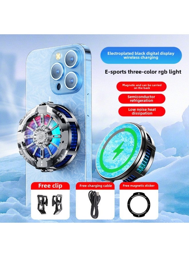 Source Direct Supply X106 Mobile Phone Radiator Semiconductor Cooling Removable Back Clip King Chicken Live Broadcast-Color:Electroplated Black Digital Display Wireless Charging With Back Clip  - Image 1