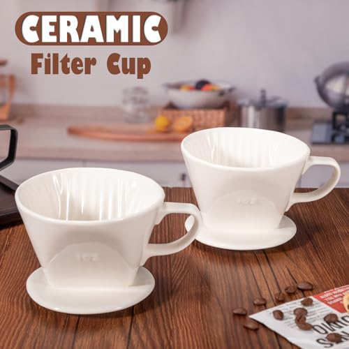 Noarixa Pour Over Coffee Dripper, Ceramic Pour Over Coffee Maker with 3 Holes Flat Bottom, Easy Manual Brew Maker, Porcelain Slow Filter Cone for Travel, Camping, Office, Home, WH - Image 3