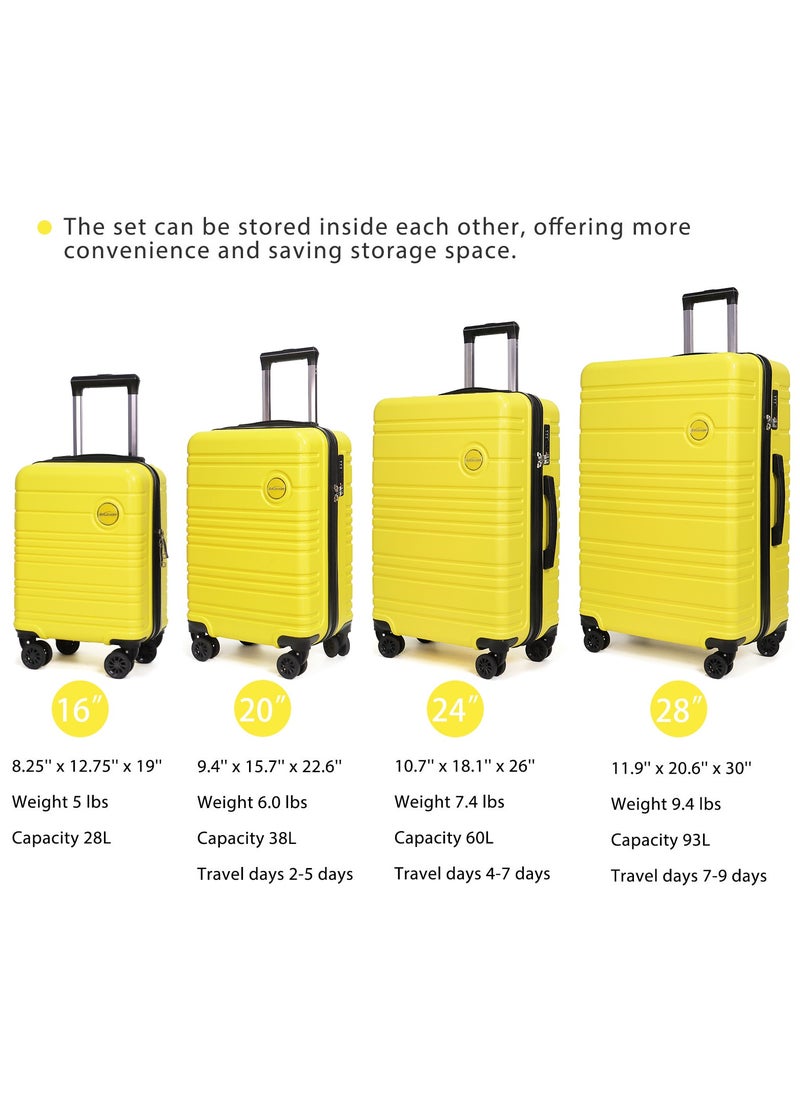Aklsvion Aklsvion 4 Pieces ABS+PC Spinner Luggage Set Trolley Bag Set 16/20/24/28 Inch Travel Trolley Suitcase Set Hard Side Travel Bag Yellow  - Image 2