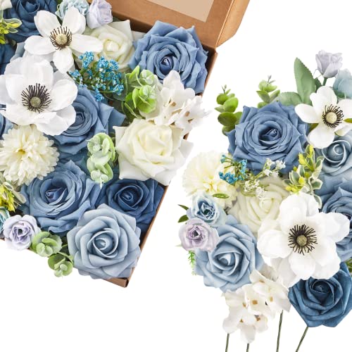 Serwalin Artificial Flowers Dusty Blue White Cake Flowers for Wedding Bouquet Centerpieces Arrangements Party Baby Shower Home Decor Floral Arrangement