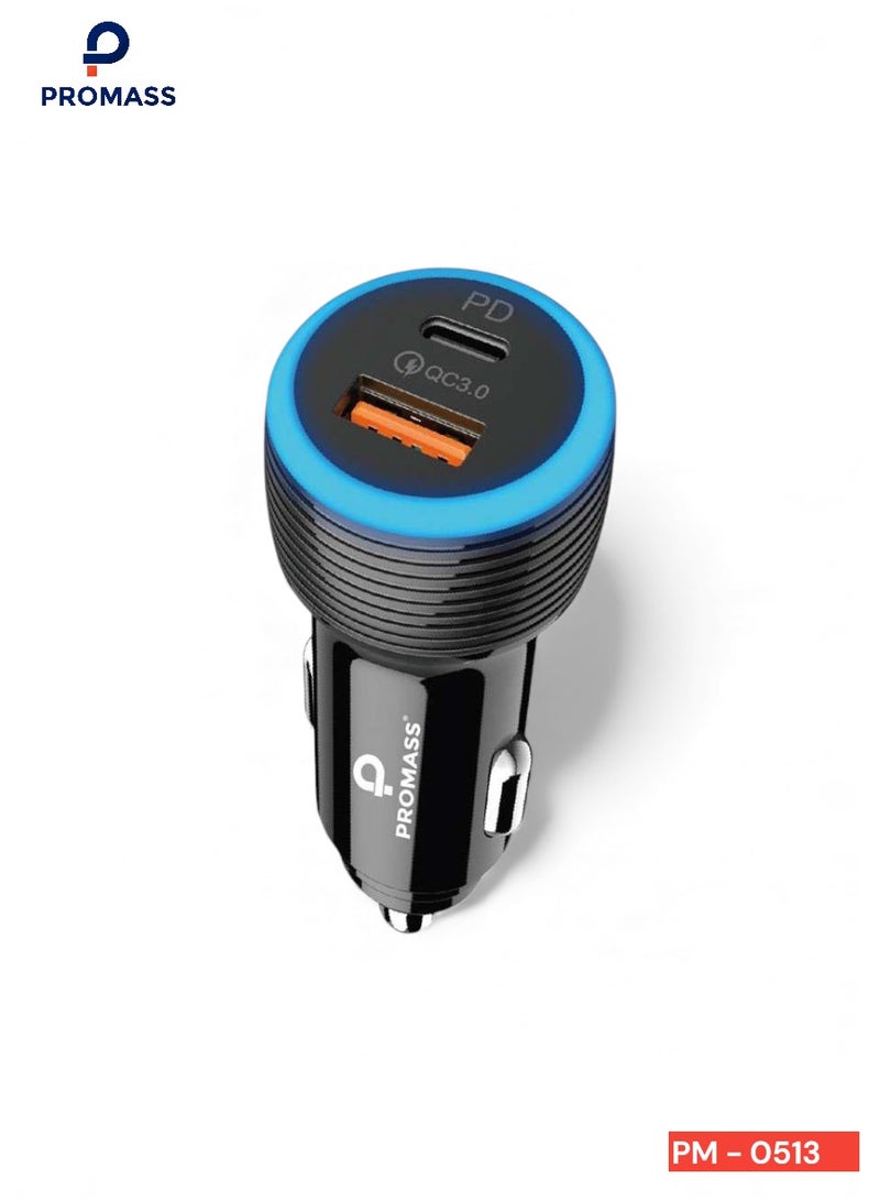 PROMASS 63W USB Fast Charger, Dual Charging Ports: 45W PD Fast Charging Port and 18W USB Port. Compatible with Samsung Galaxy S25 and S24 Series, iPhone 17, 16, 15, 14, 13, 12, 11, and other USB-powered smartphones, including Samsung, Apple, Huawei, and various other devices. 63W Car Charger - Image 1