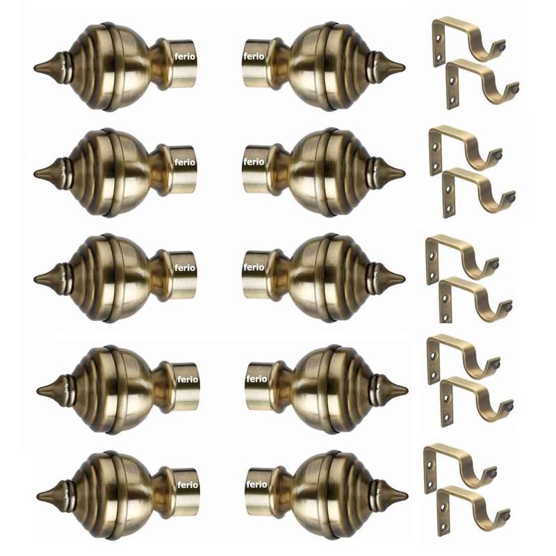 FERIO Stainless Steel Curtain Brackets and Curtain Finials for Door and Window Curtain Fitting Accessories Brass Antique (Curtain Rod Holder - 10 Pic and Finials - 10 Pic ) - Image 5