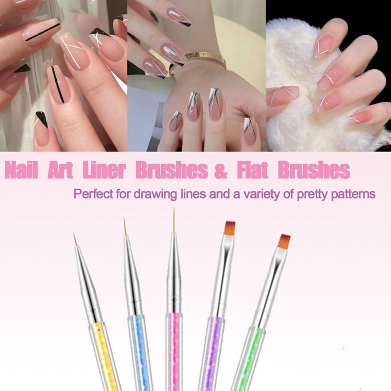 AIBEE Nail Art Brushes, 5pcs Double-Ended Acrylic Nail Brush Including 7/9/11mm Nail Liner Brush Flat Brushes and Nail Dotting Tools for Nail Art Design - Image 2