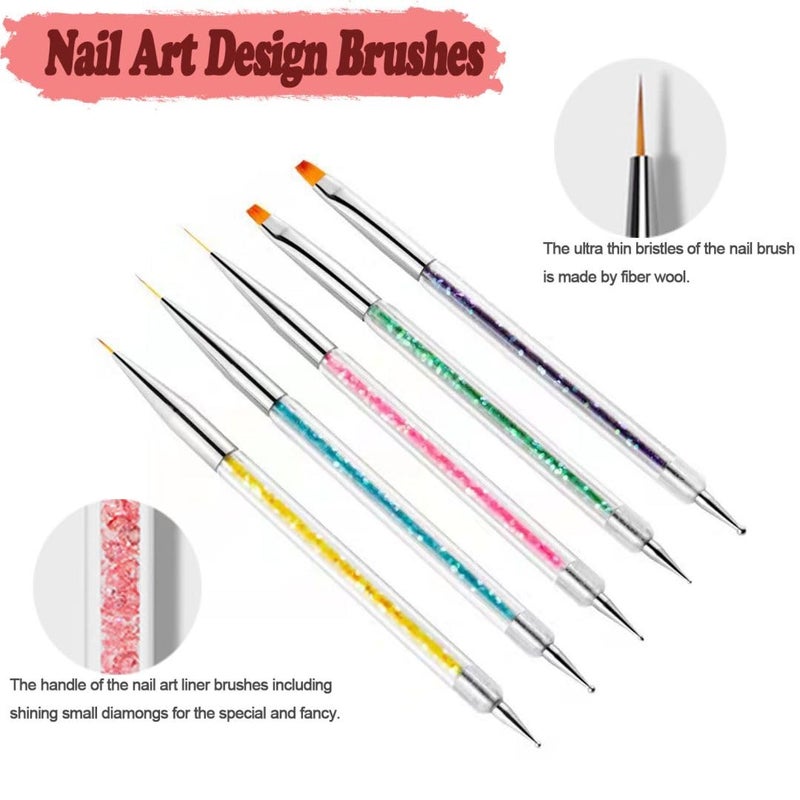 AIBEE Nail Art Brushes, 5pcs Double-Ended Acrylic Nail Brush Including 7/9/11mm Nail Liner Brush Flat Brushes and Nail Dotting Tools for Nail Art Design - Image 4