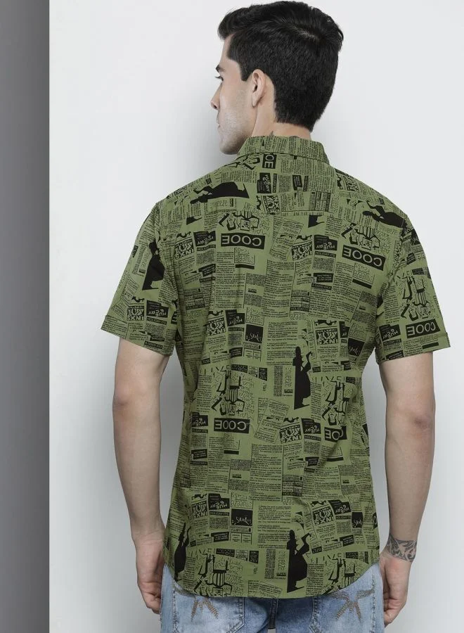 The Indian Garage Co Men Regular Fit Abstract Printed Half Sleeves Spread Collar Casual Shirt