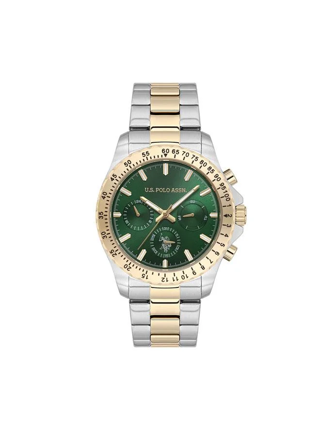 يو اس بولو اسن Crossing 42mm Multifunction Men's Watch with Green Dial & Stainless Steel Bracelet
