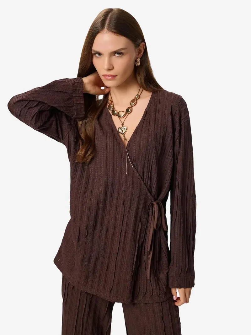 إسطنبول الساحرة ISTANBUL Textured Double Breasted Long Sleeve Two-Piece Set