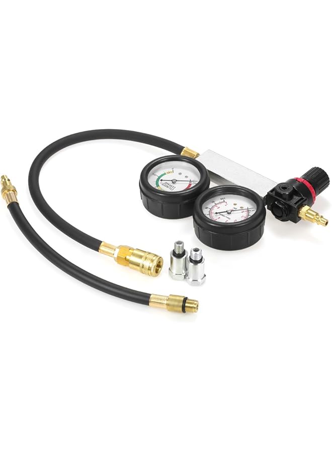 Generic Auto Cylinder Leak Tester Compression Leakage Kit Set Petrol Engine Gauge Tool Kit Double Gauge System With Case - Image 4
