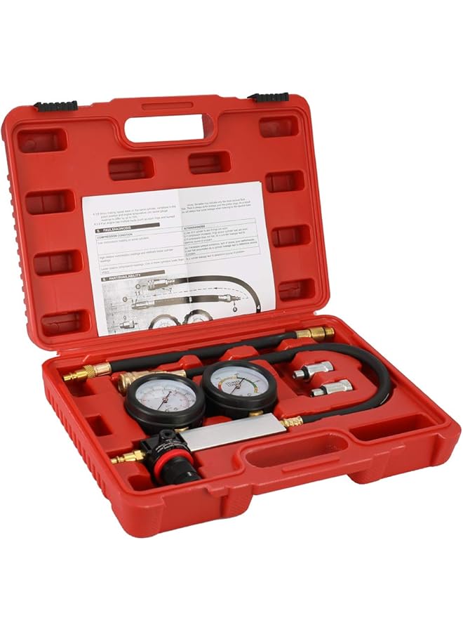 Generic Auto Cylinder Leak Tester Compression Leakage Kit Set Petrol Engine Gauge Tool Kit Double Gauge System With Case - Image 1